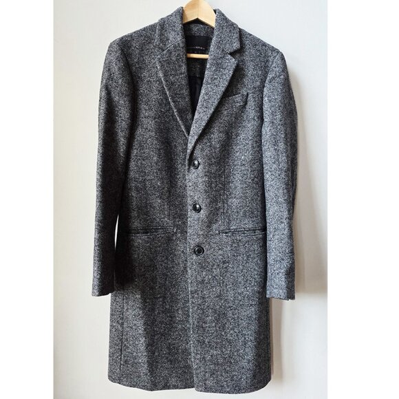 Banana Republic x Emmetex Black and White Herringbone Wool Lined Topcoat XS 0 2 - Picture 1 of 10